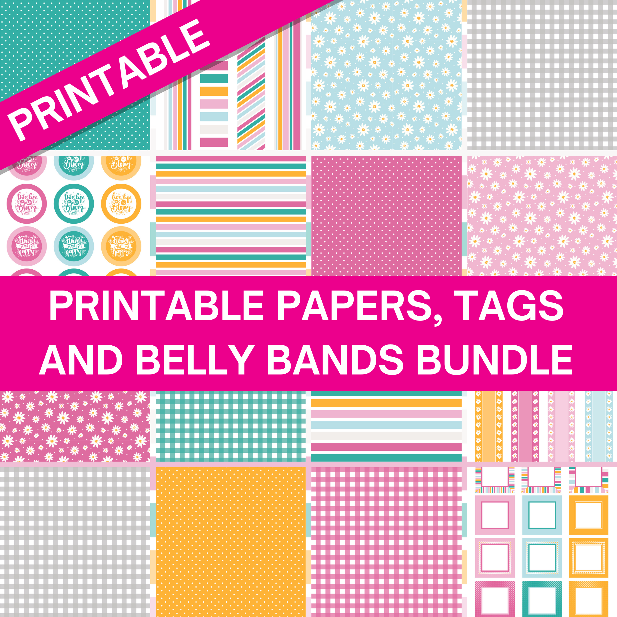 Spring Bloom Printables - Pattern Papers, Tags and Belly Bands MEGA BUNDLE