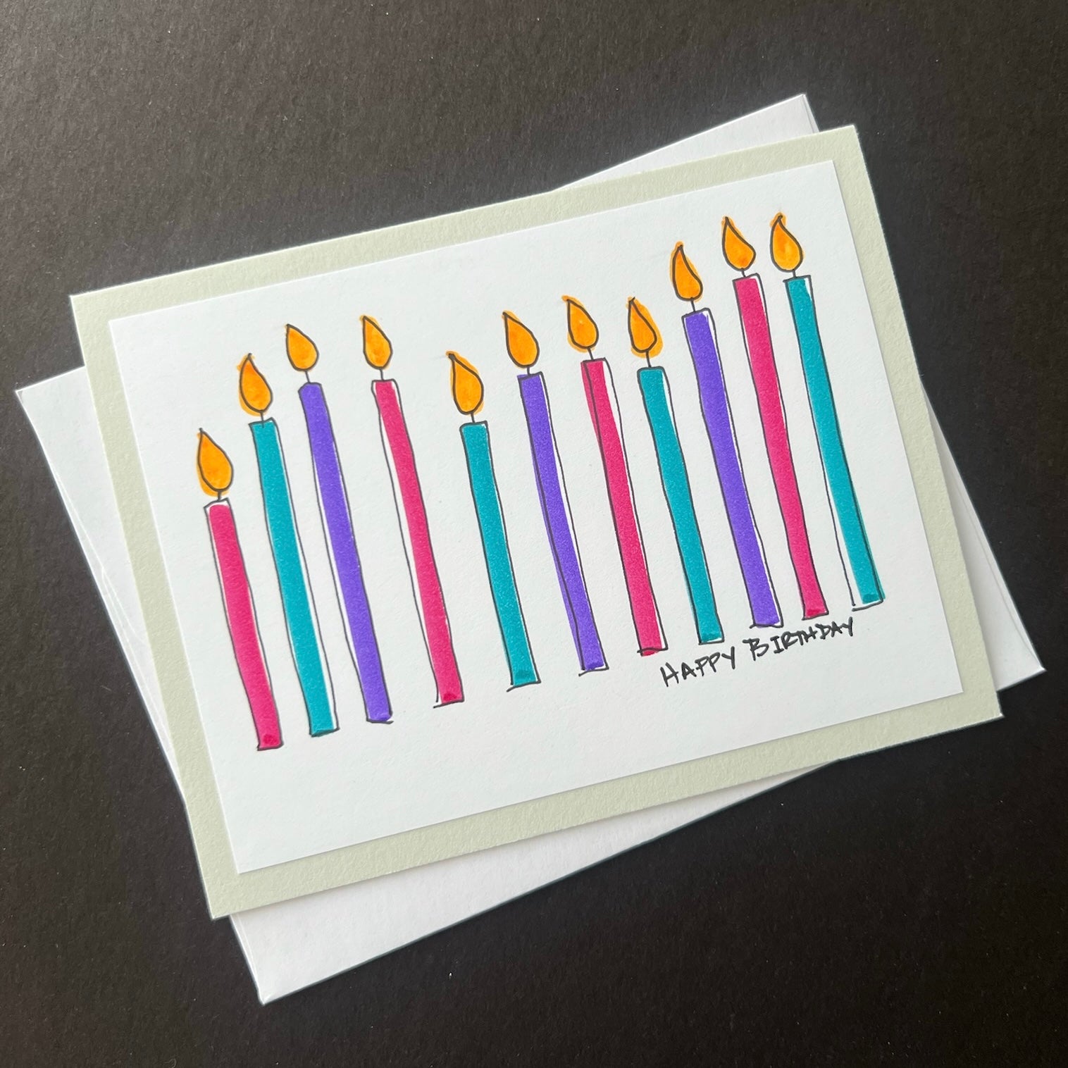 Hand drawn BDAY Candles - Handmade Card