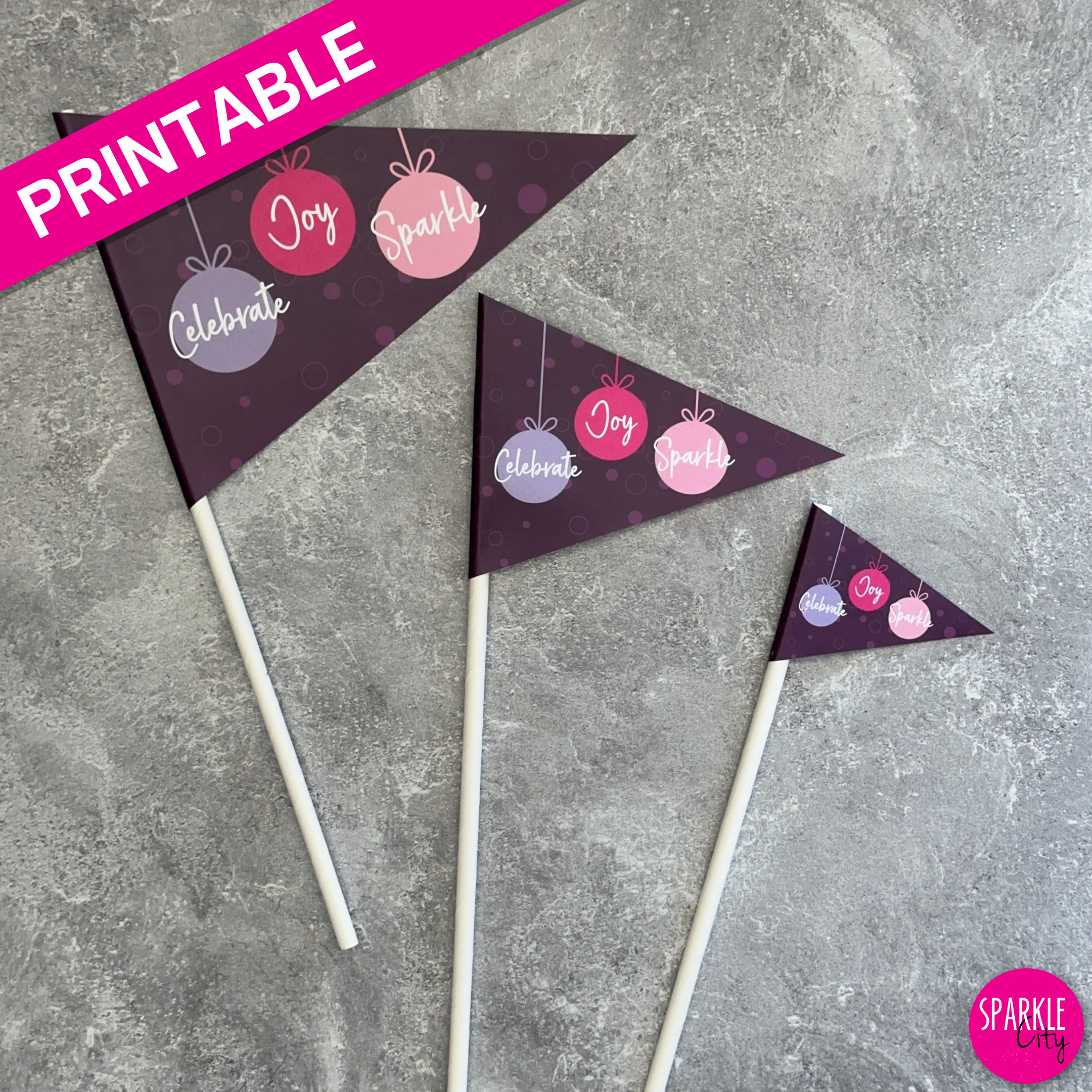 Winter Wishes Printables - Pennants - Celebrate Joy Sparkle Ornaments