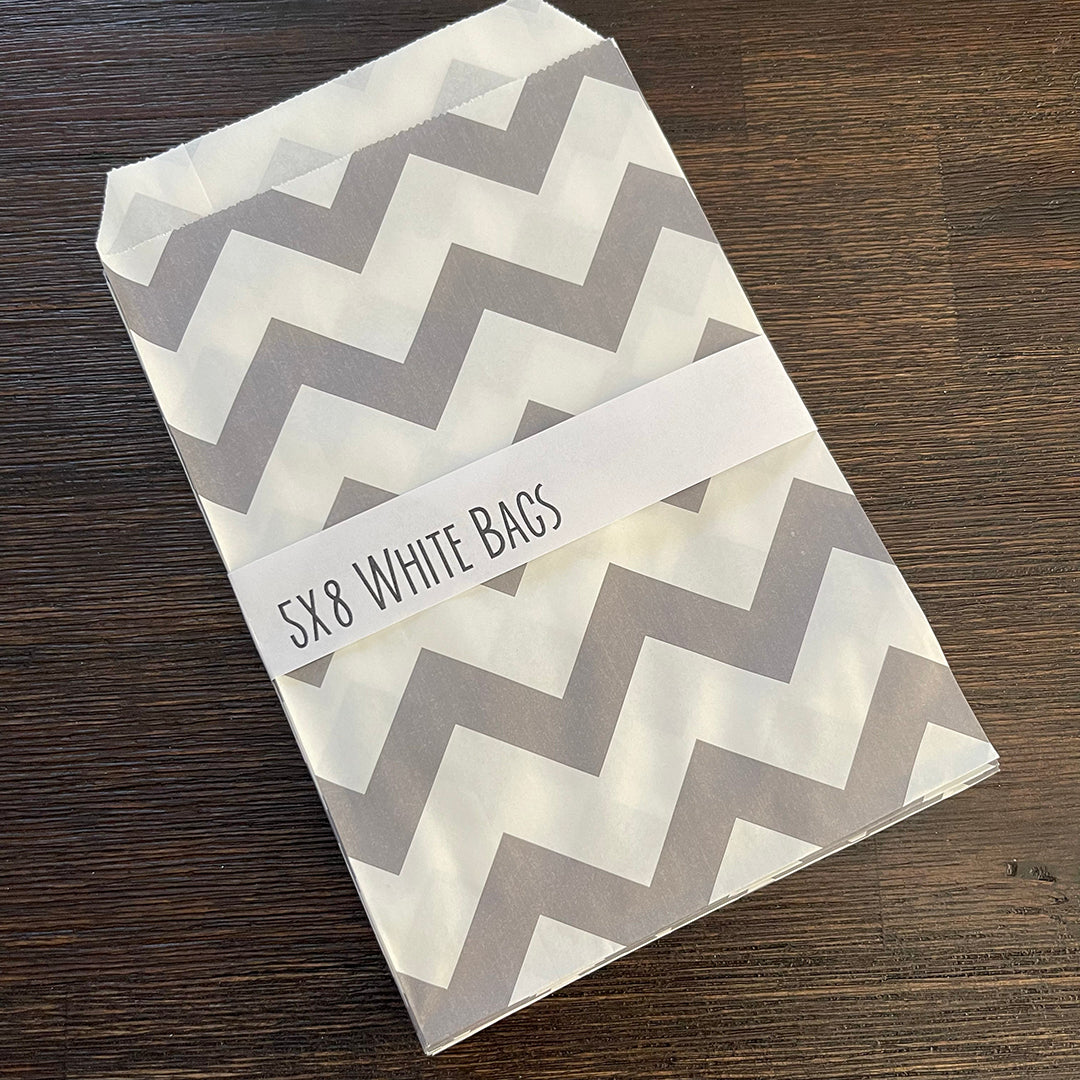 Gray Chevron - 5"x8" White Merchandise Bags