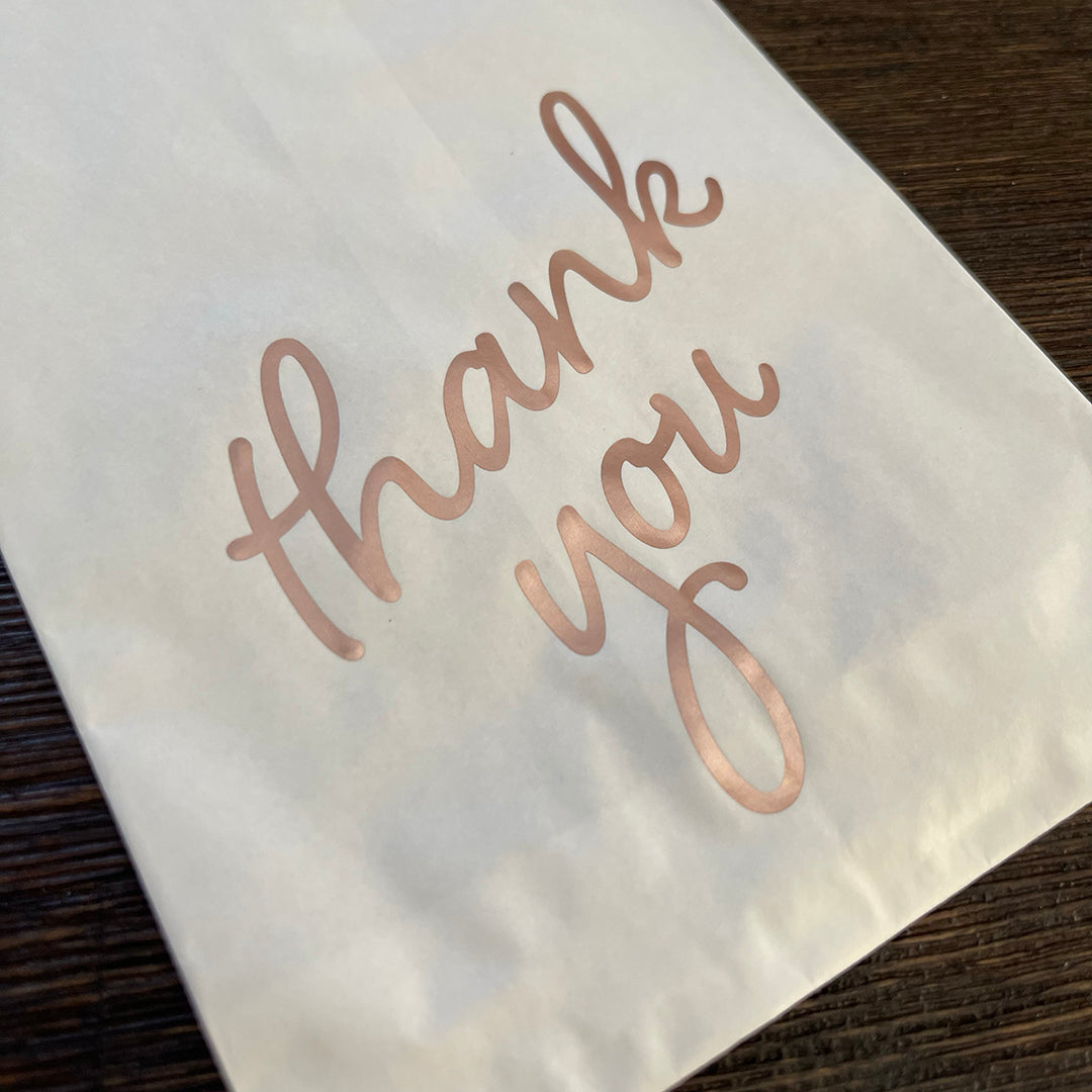 Foil Accent Bags - Thank You - Rose Gold - 5"x8" White Merchandise Bags