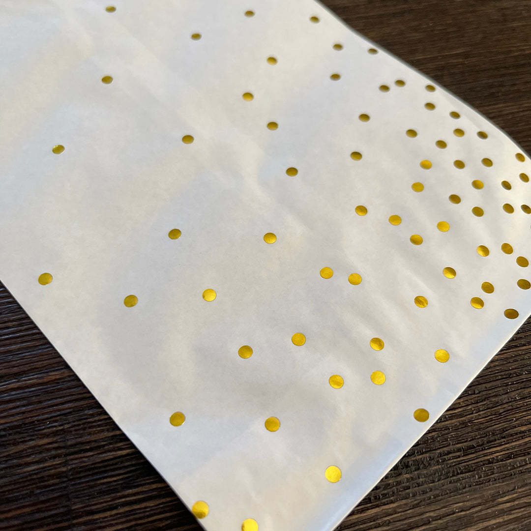 Foil Accent Bags - Confetti Dots - Gold - 5"x8" White Merchandise Bags