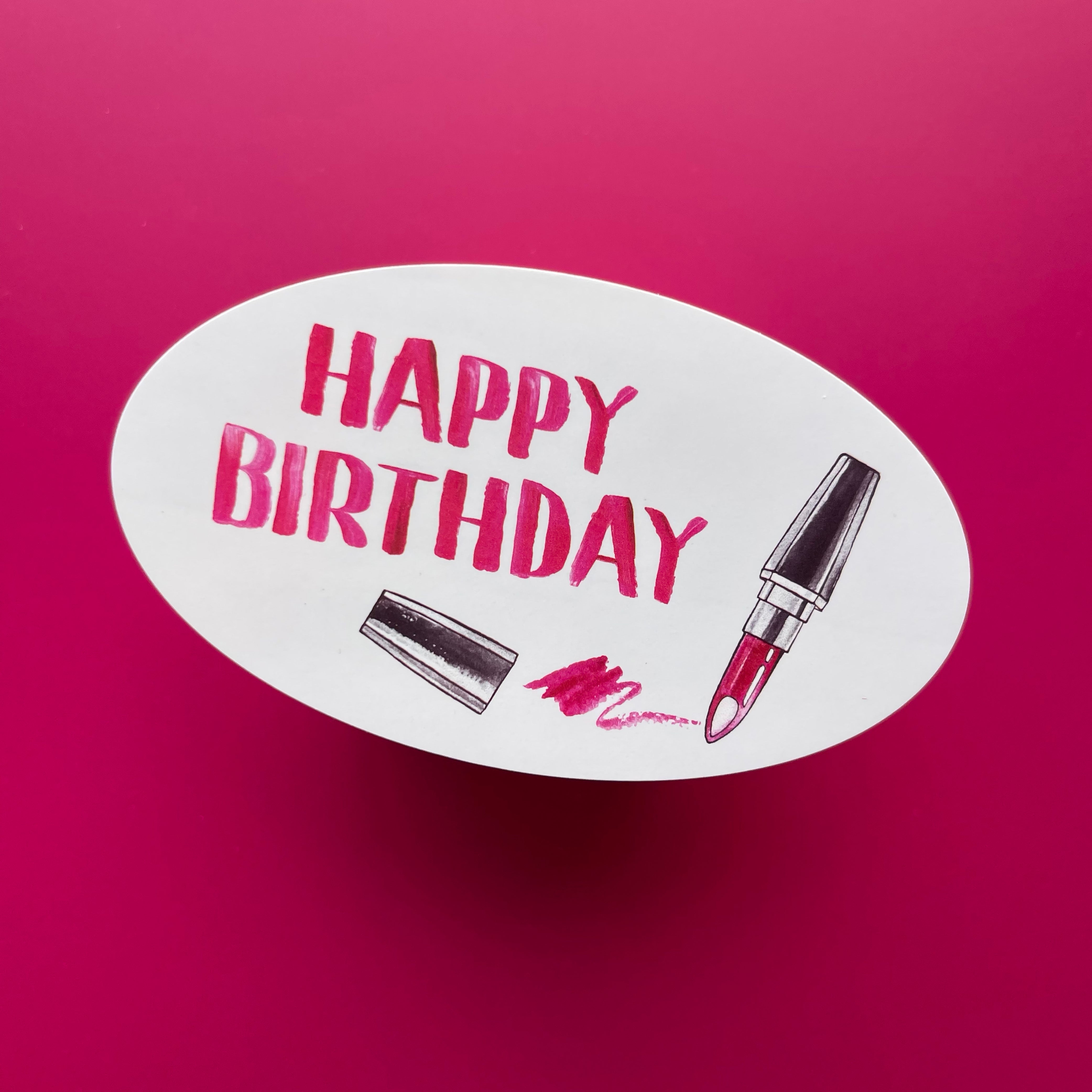 Happy Birthday Lipstick - Large Oval Sticker