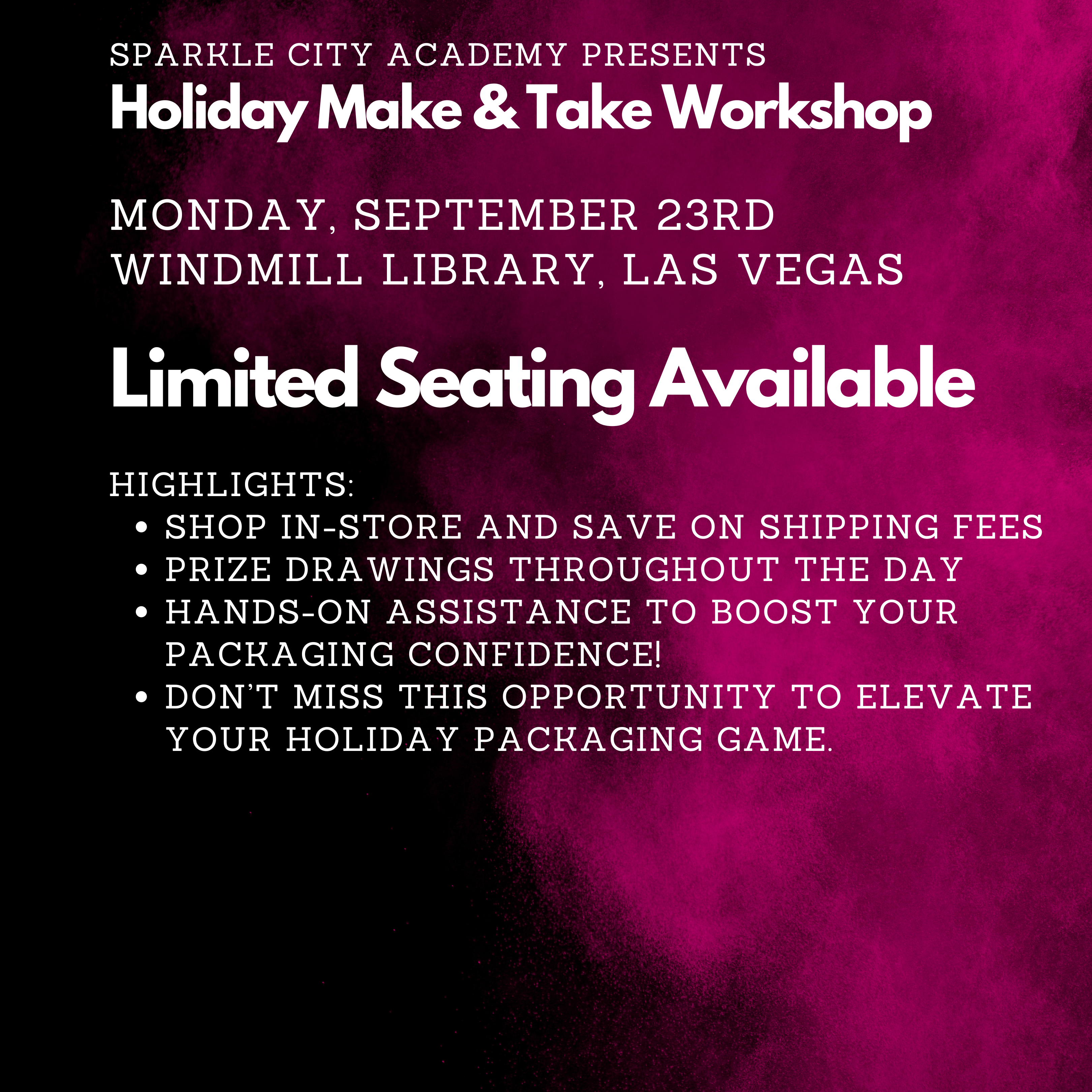 SCA Holiday Make & Take Workshop - September 23, 2024