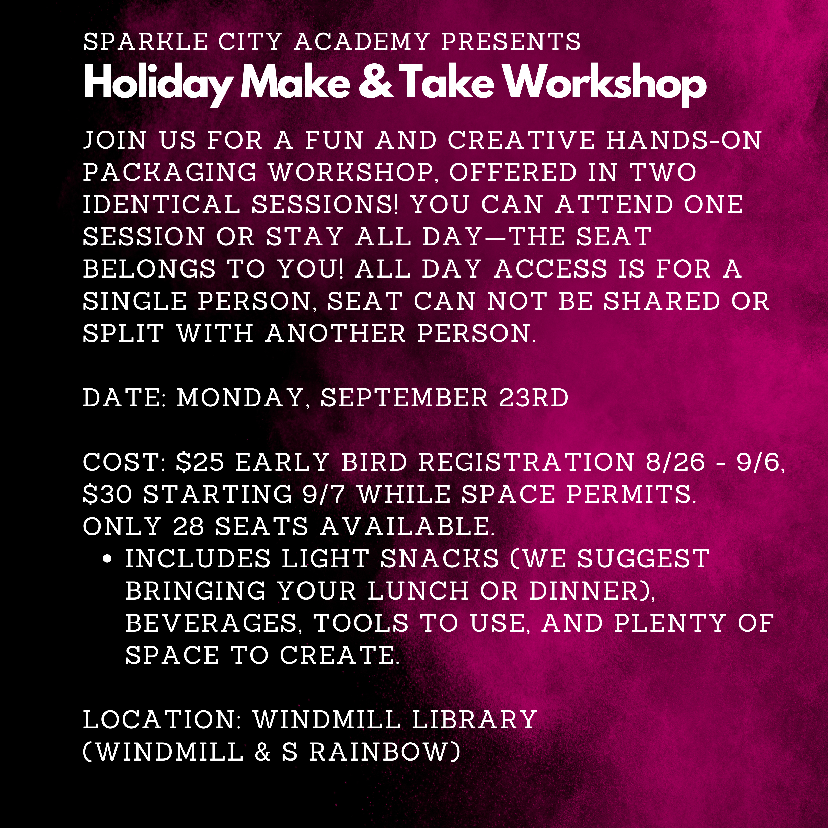 SCA Holiday Make & Take Workshop - September 23, 2024