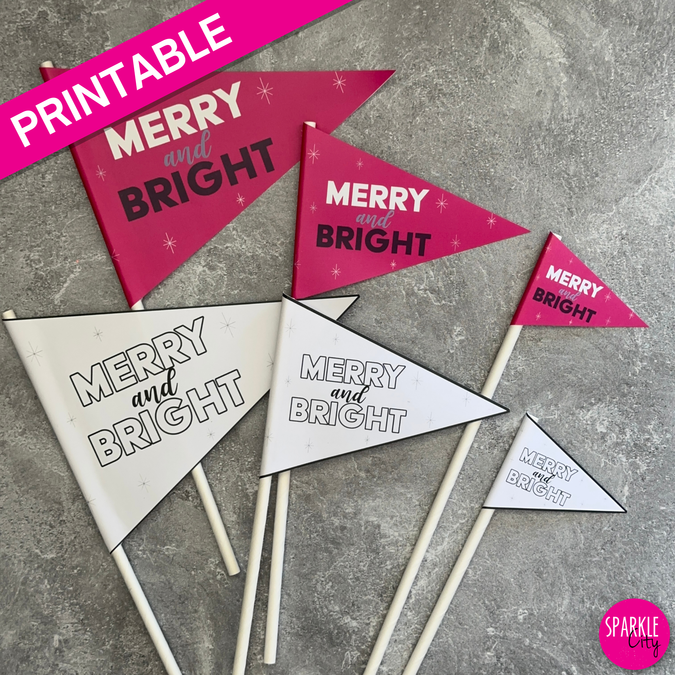 Winter Wishes Printables - Pennants - Merry and Bright