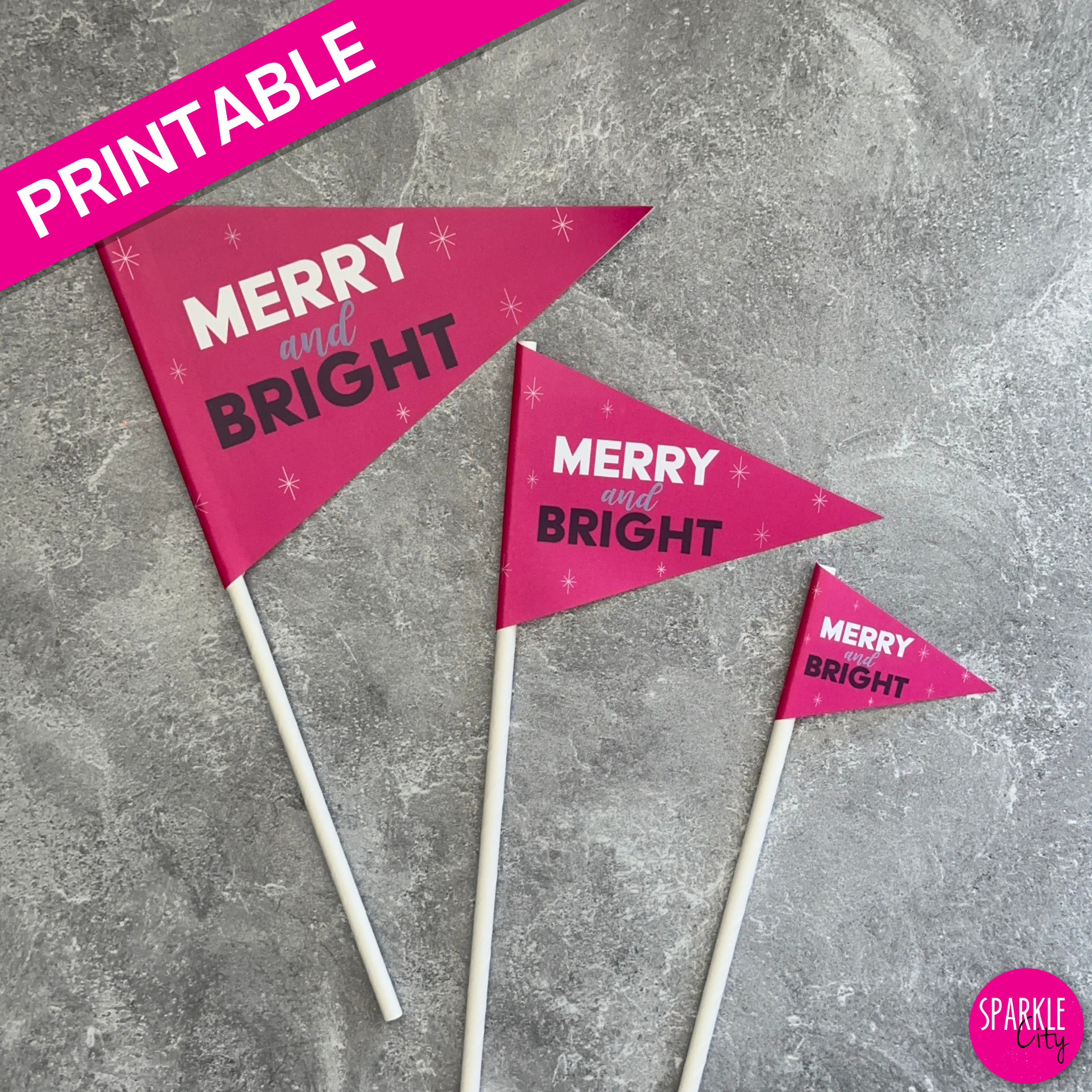 Winter Wishes Printables - Pennants - Merry and Bright