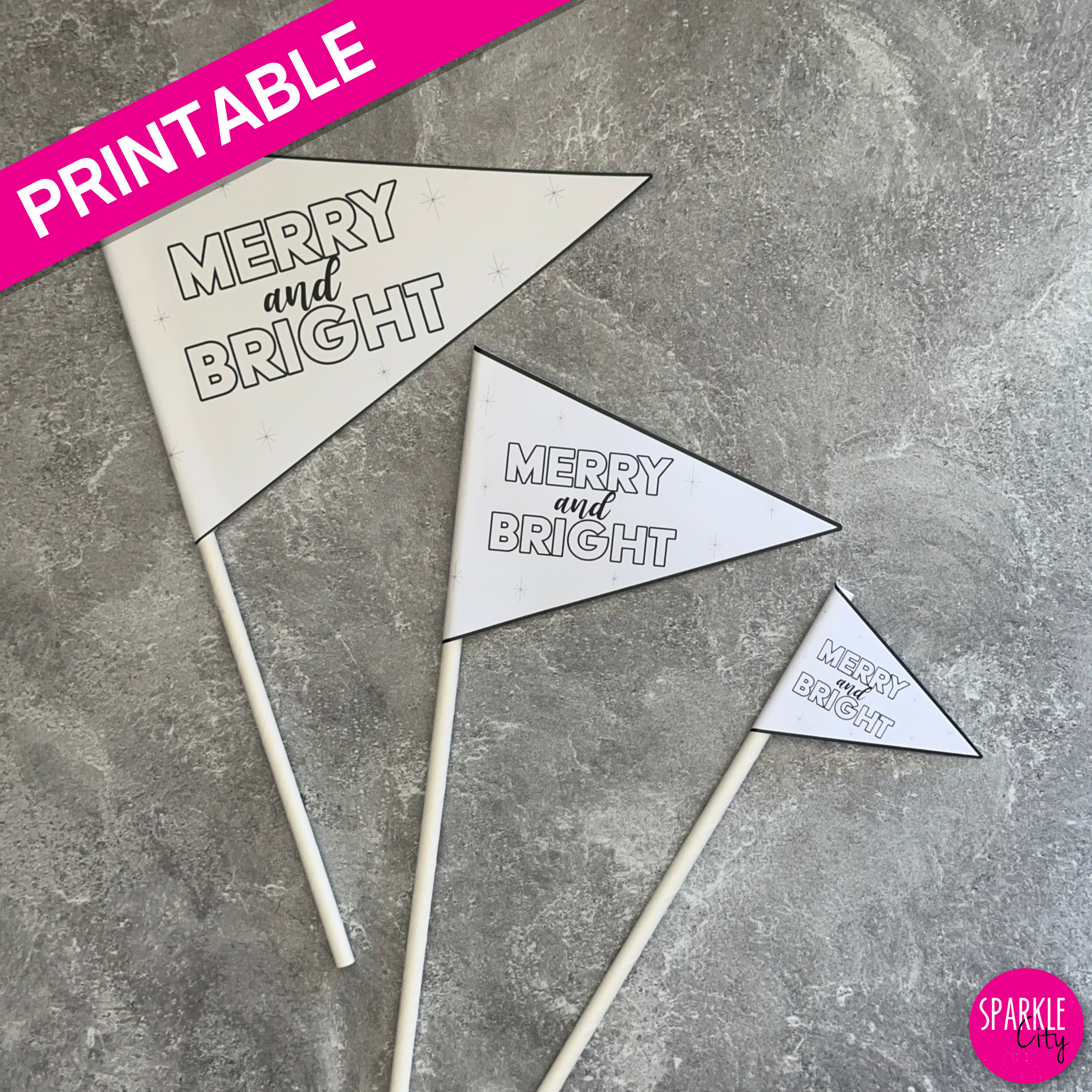 Winter Wishes Printables - Pennants - Merry and Bright