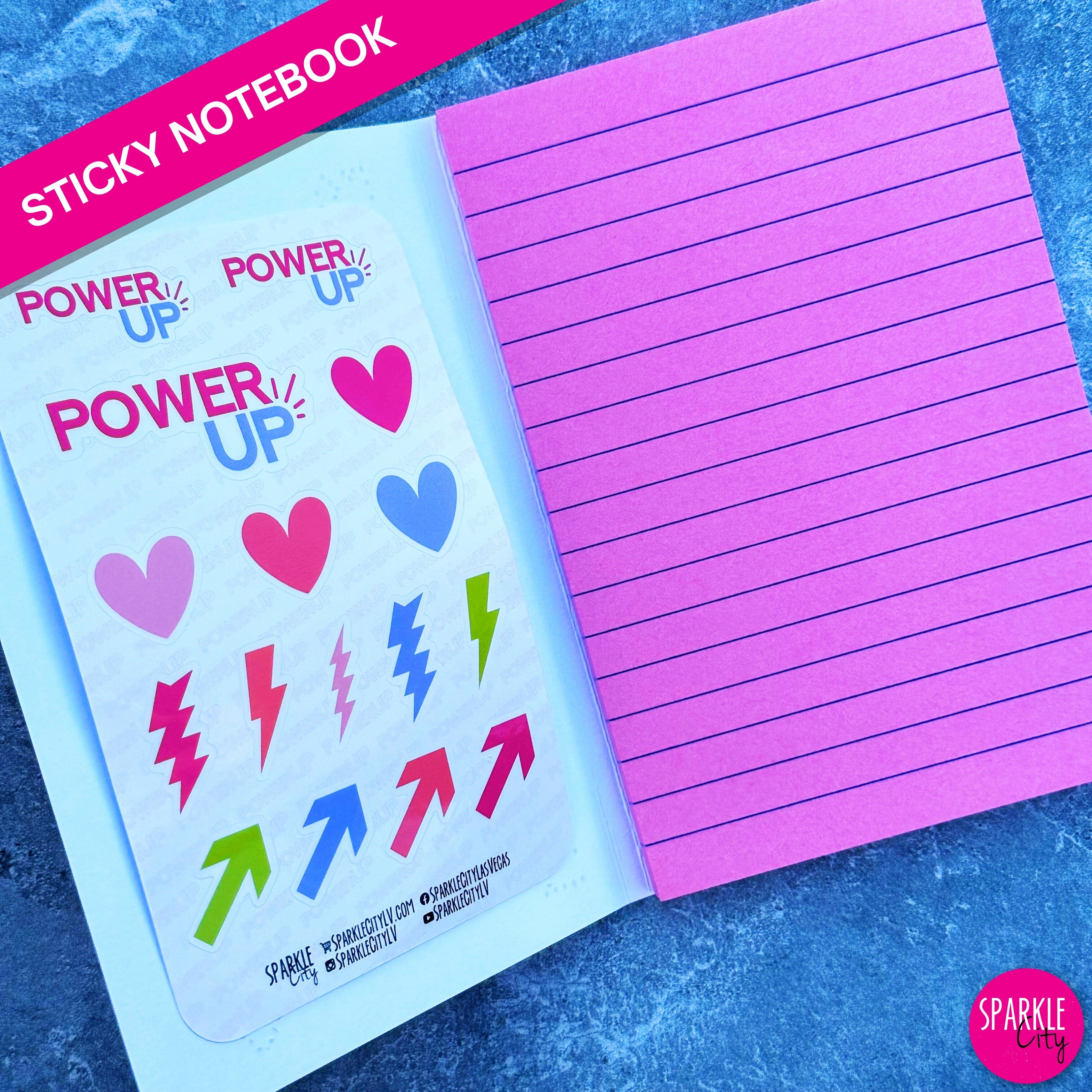 Power UP - Pink - Sticky Notebook