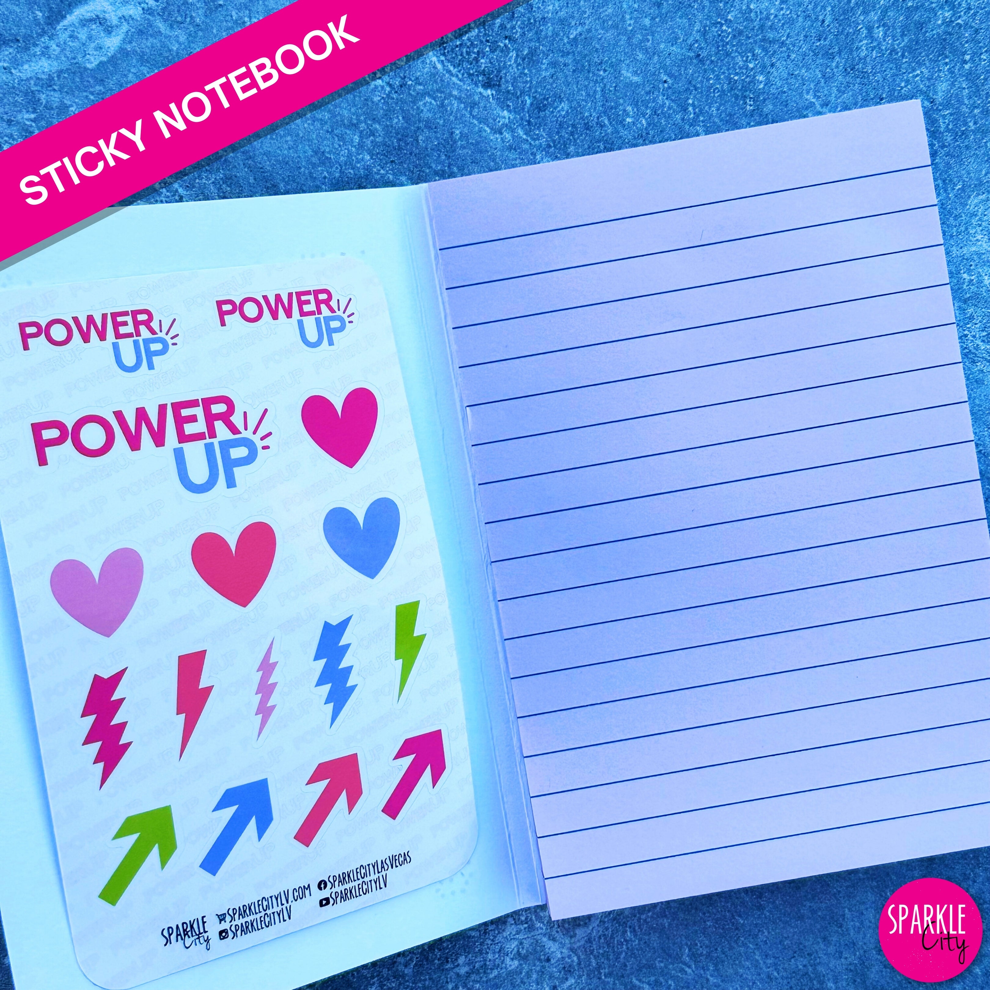 Power UP - Purple Arrow - Sticky Notebook