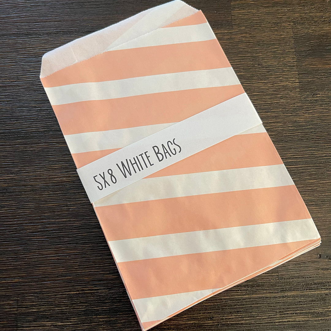 Coral Stripe Bags - 5"x8" White Merchandise Bags