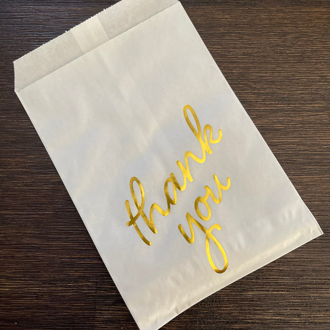 Foil Accent Bags - Thank You - Gold - 5"x8" White Merchandise Bags