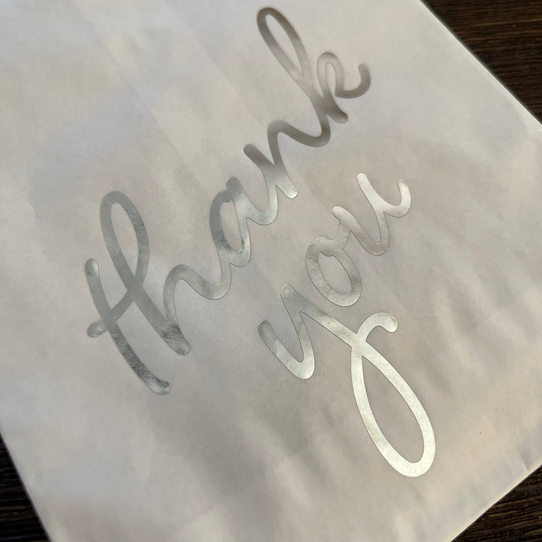 Foil Accent Bags - Thank You - Silver - 5"x8" White Merchandise Bags