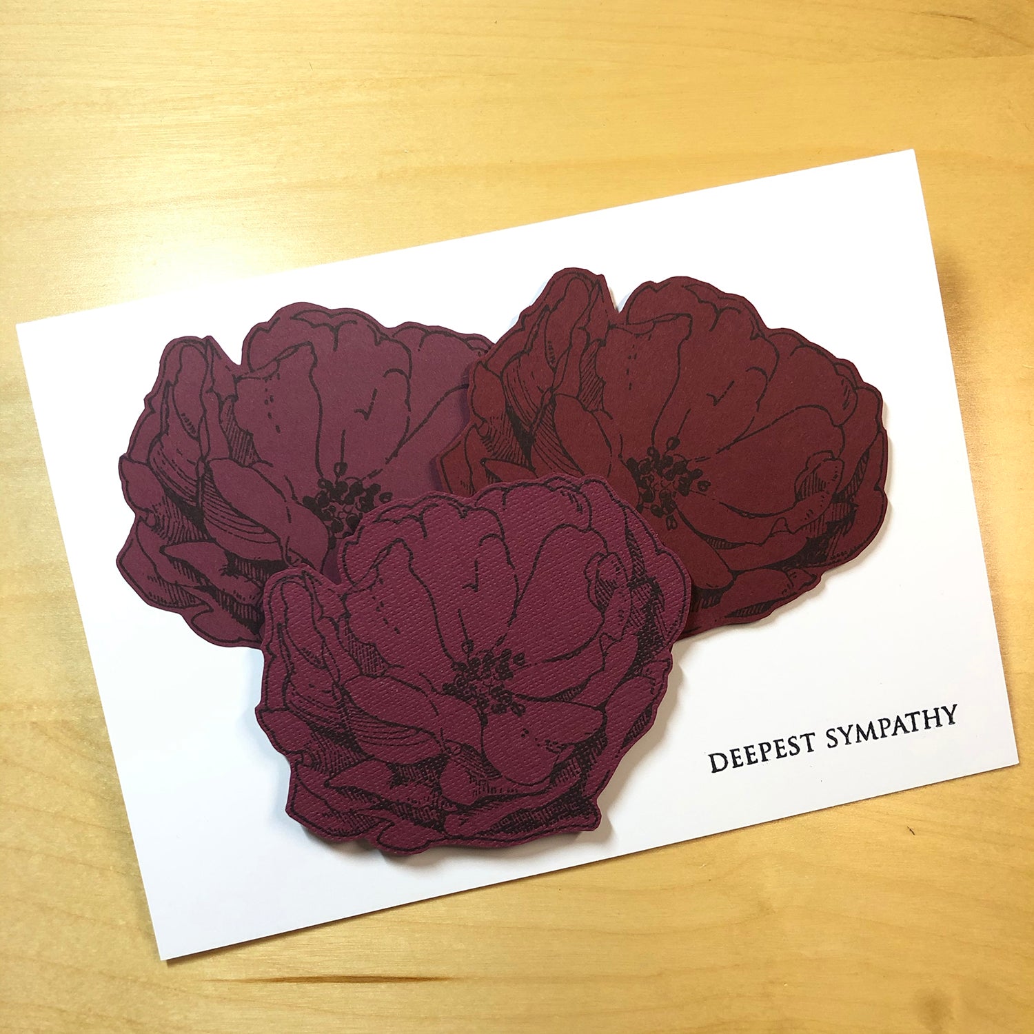 Sympathy Roses Garnet - Handmade Card