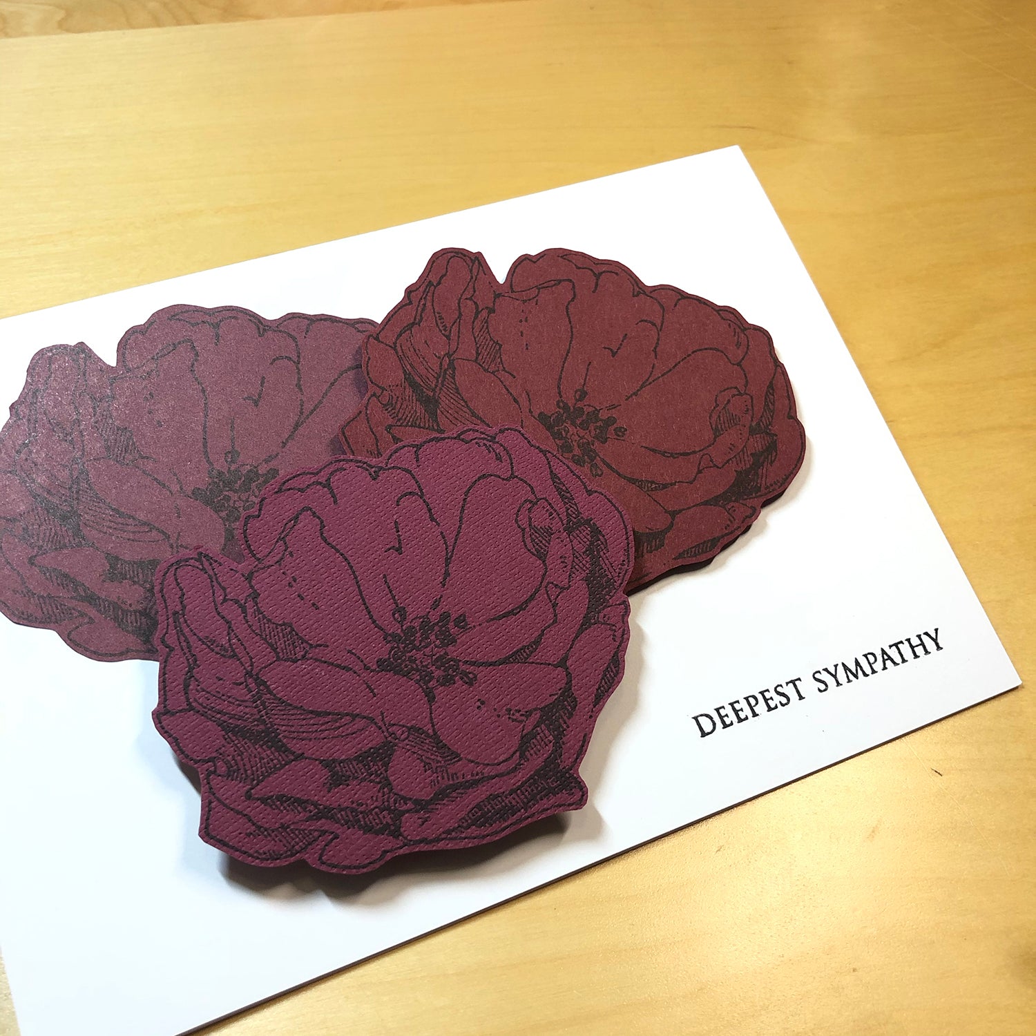 Sympathy Roses Garnet - Handmade Card