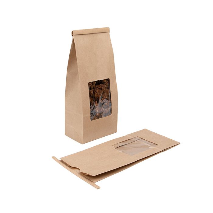 4 3/4" x 2 1/2" x 10 1/2" Kraft Window Bags - Square Corner Window